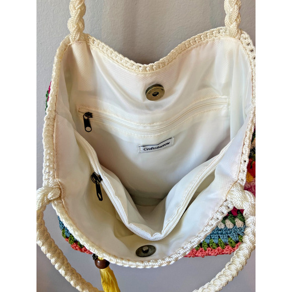Vintage Croft & Barrow Rainbow Boho Crochet Knit Shoulder Bag, 13"W x 10"H - Picture 6 of 6